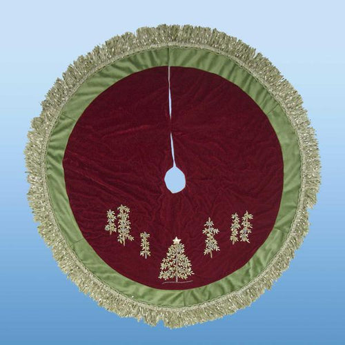 Kurt Adler 50-Inch Burgundy Velvet Ribbon Tree Skirt With Green Tassel Border, C1202