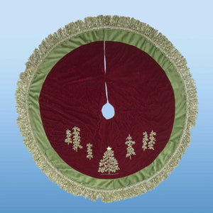 Kurt Adler 50-Inch Burgundy Velvet Ribbon Tree Skirt With Green Tassel Border, C1202