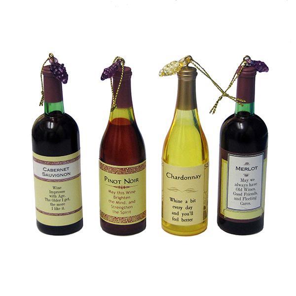 Kurt Adler Acrylic Wine Bottle Ornaments, 4 Assorted, D1299
