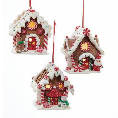 Kurt Adler Battery-Operated Lighted LED Gingerbread House Ornaments, 3 Assorted, D2881