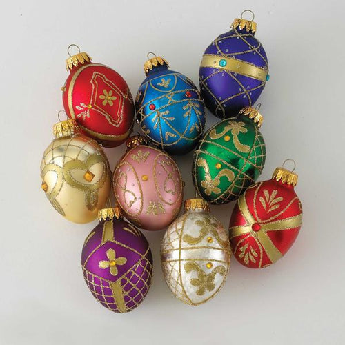 Kurt Adler 45MM Miniature Decorative Egg Glass Ornaments, 9-Piece Box Set, GG0517